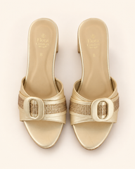 Elegance Golden Block Heel Slippers