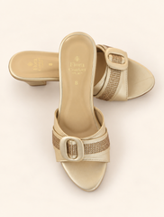 Elegance Golden Block Heel Slippers