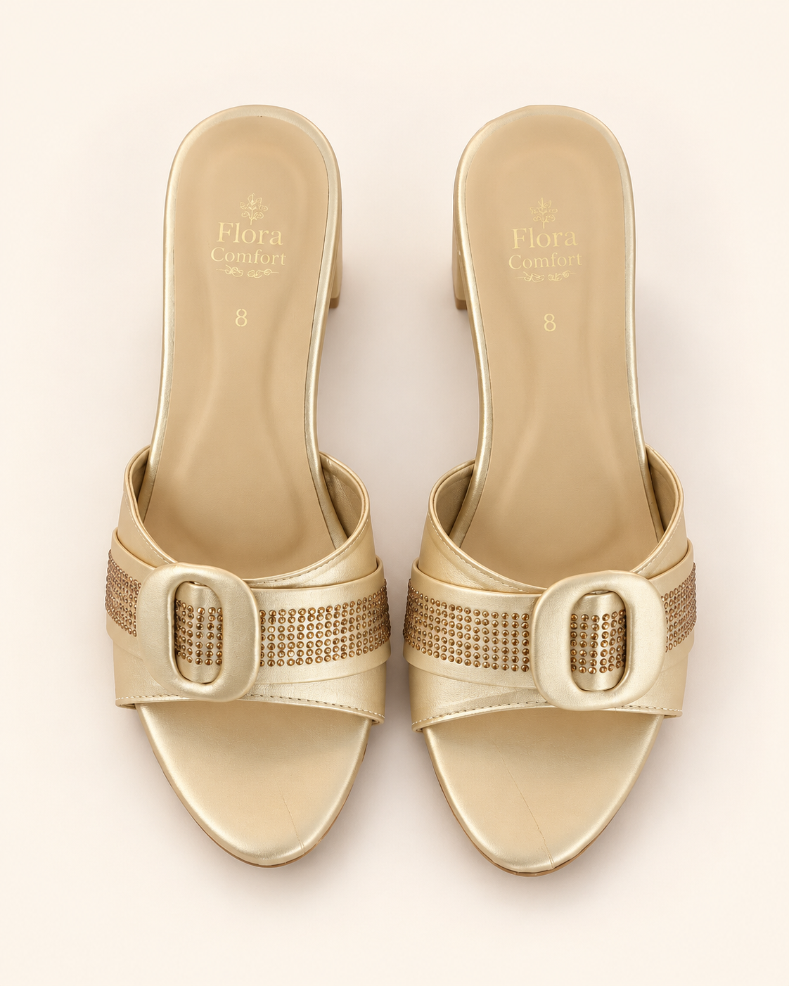 Elegance Golden Block Heel Slippers