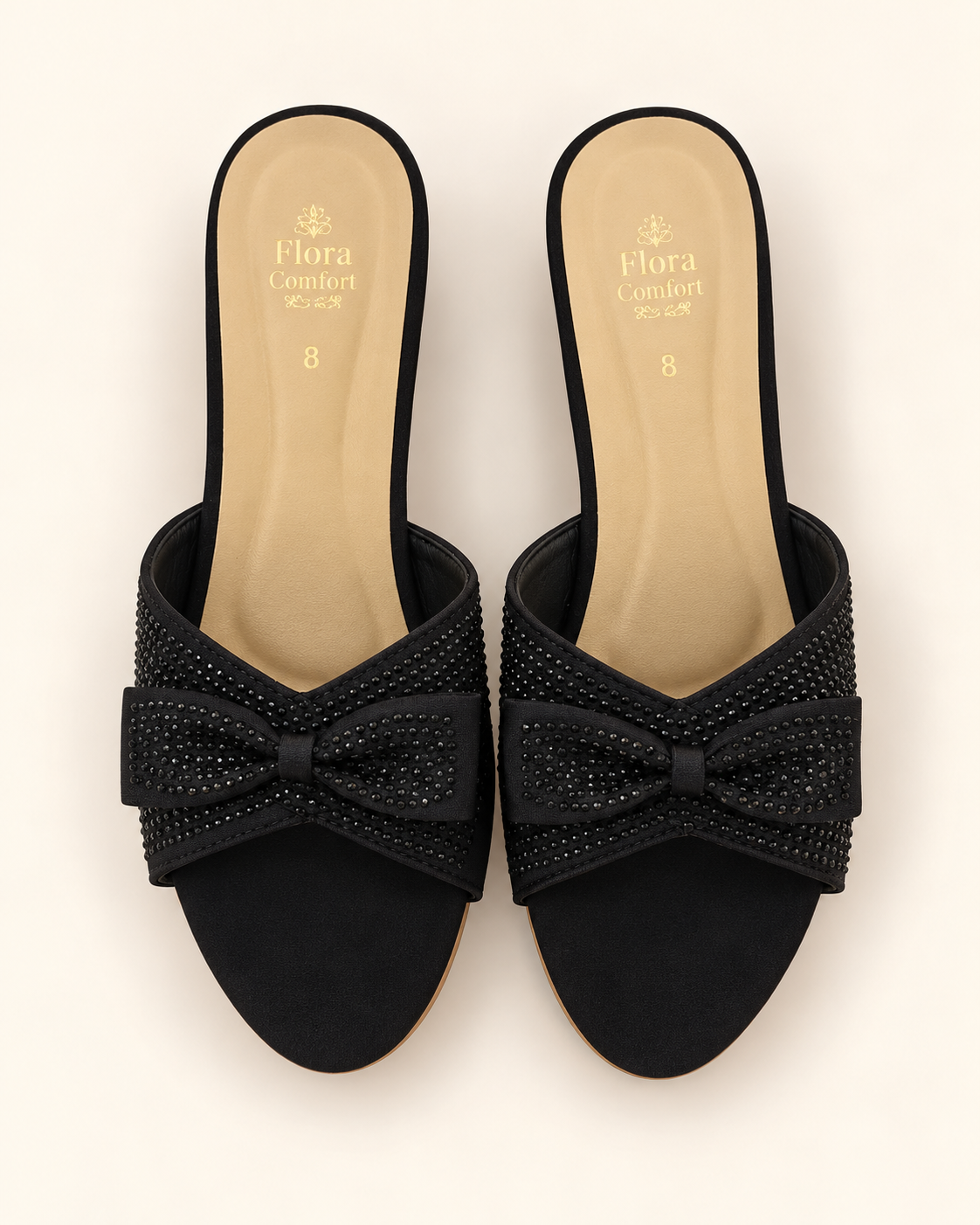 Grace Black Bow Block Heel Slippers
