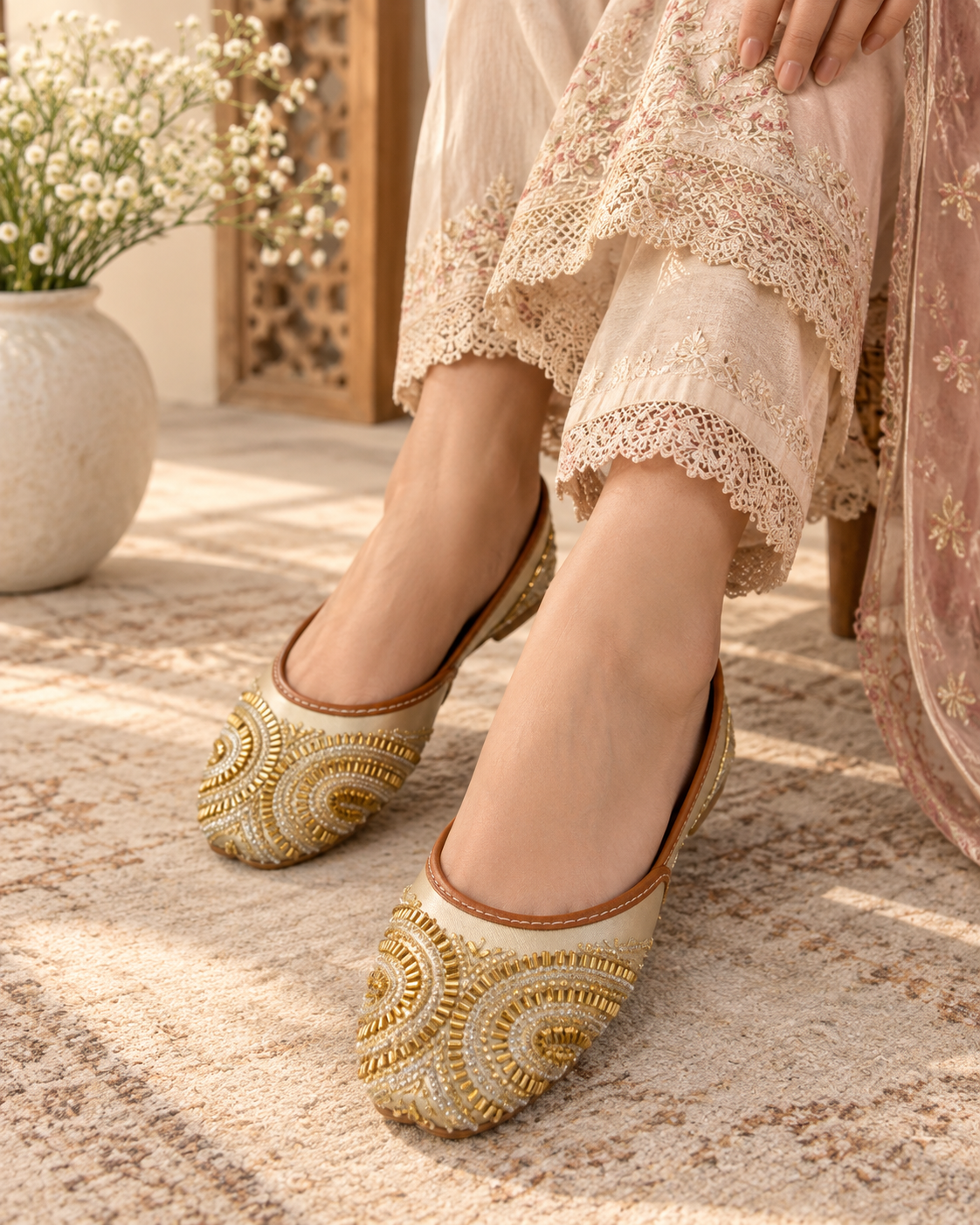 Golden Handcrafted Embellished Khussa