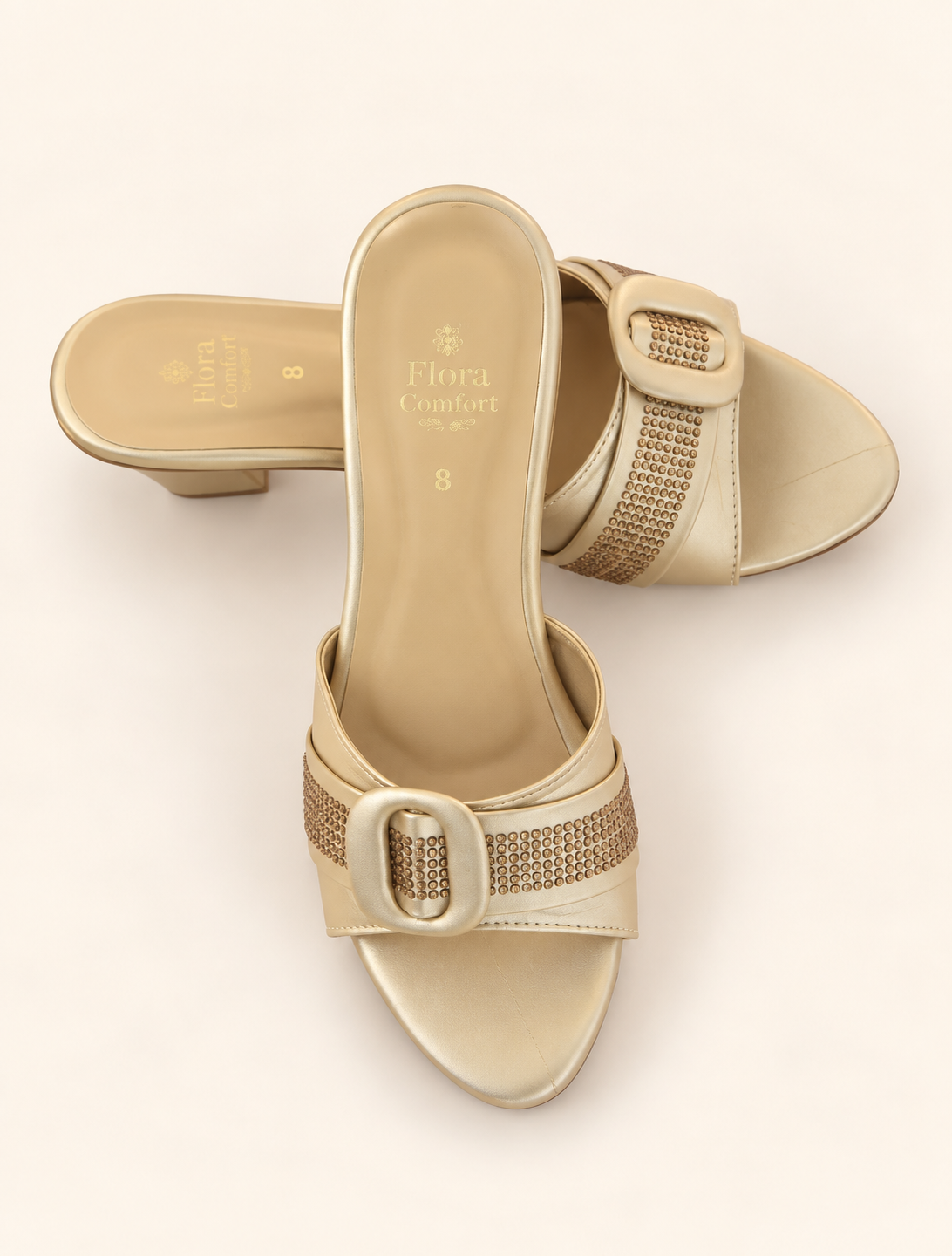 Elegance Golden Block Heel Slippers