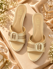 Elegance Golden Block Heel Slippers